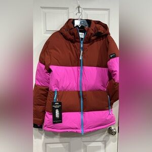 Roxy Women's Large ROWLEY Block Puffer Technical Snow Jacket NWT Pink Ski